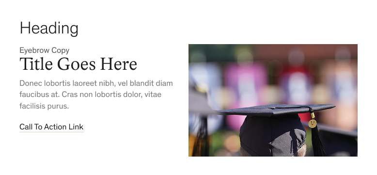 The Standard style of the Story Tease component, showing a heading, eyebrow, body copy, and call-to-action link alongside an image.